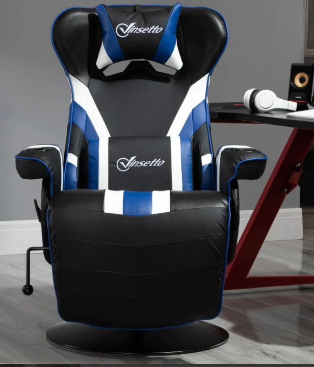 Black Blue and White PC Gaming Chair by Aosom.com