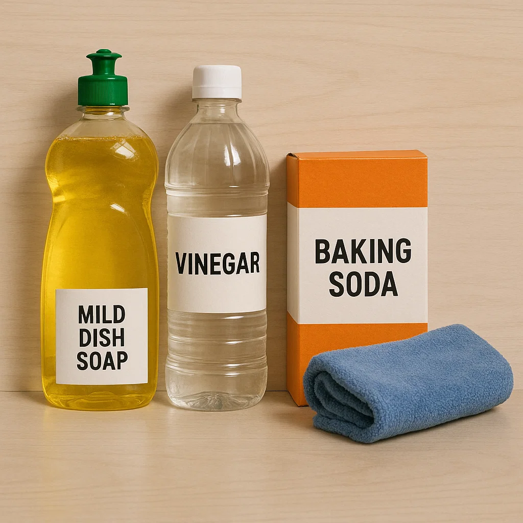 cleaning supplies for kitchen hardware microfiber cloth soft toothbrush dish soap vinegar