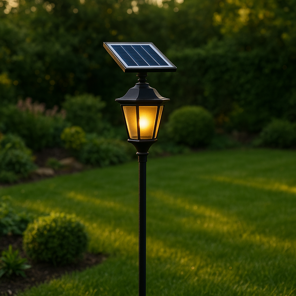Energy-efficient outdoor solar lighting with low power consumption.

